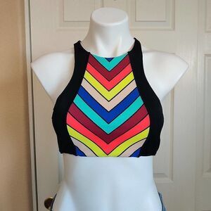 PINK Victoria's Secret rainbow high neck racerback swim top M